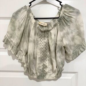 Green Tie Dyed Boho Off shoulder Crop Top